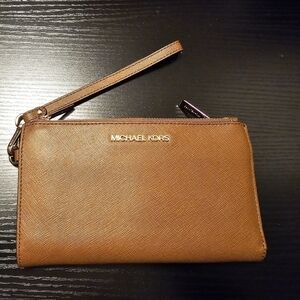 Michael‎ Kors Jet Set Travel Large Double Zip Phone Wallet Brown Luggage